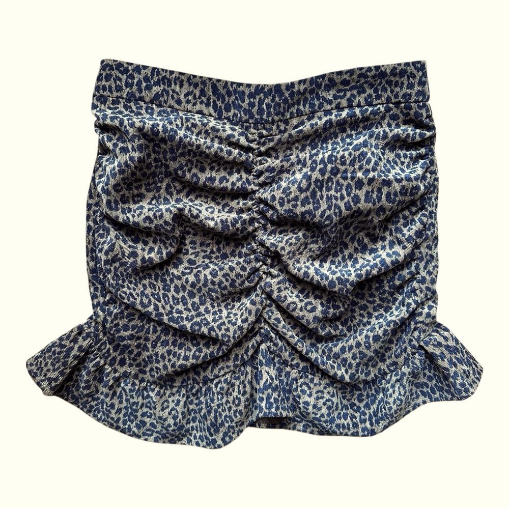 Zara Leopard Print Corduroy Mini Skirt small women's Ruched Brown animal print - Picture 3 of 4